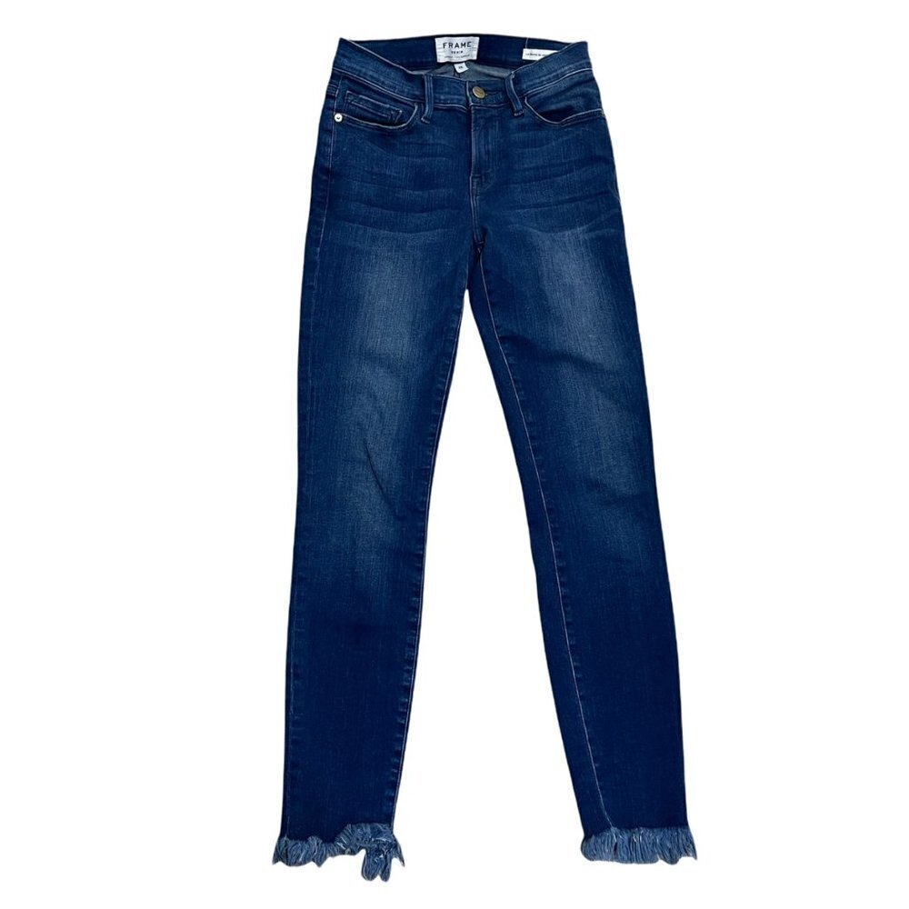 Frame Denim Le Skinny de Jeanne Crop Jeans Shredded Hem Size 26 - Picture 3 of 10